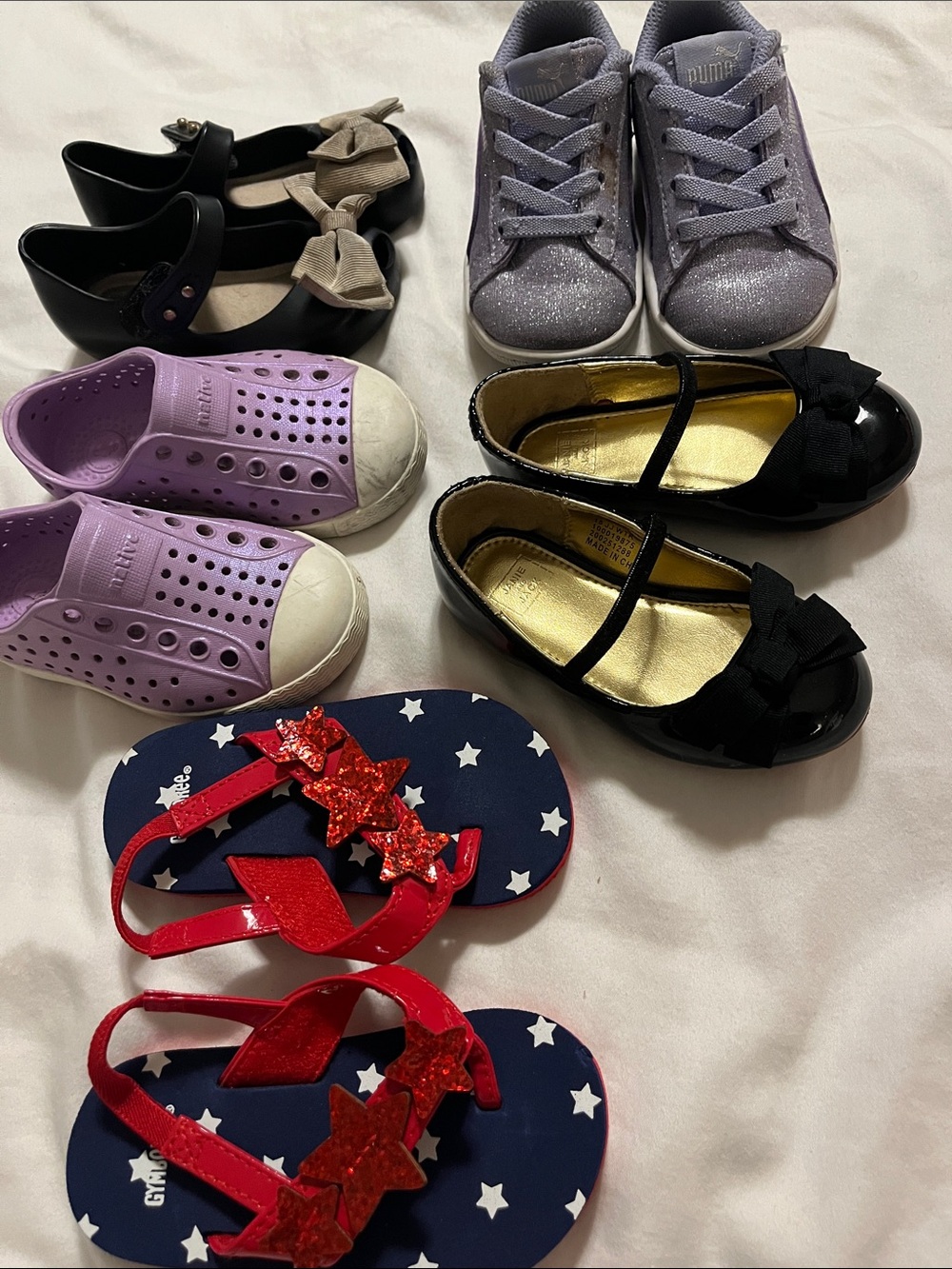 Girls size 4-5 lot of 5 pairs of shoes Puma, Native, and Janie & Jack